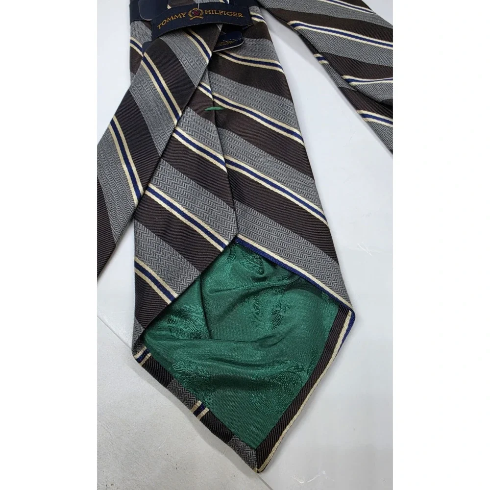 Tommy Hilfiger Brown Gray Stripe Men's Dress 100% Silk Tie Necktie New With Tag